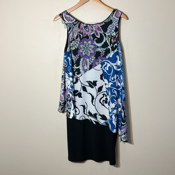 Joseph Ribkoff asymmetrical floral mini dress size 12 sleeveless - Picture 3 of 9